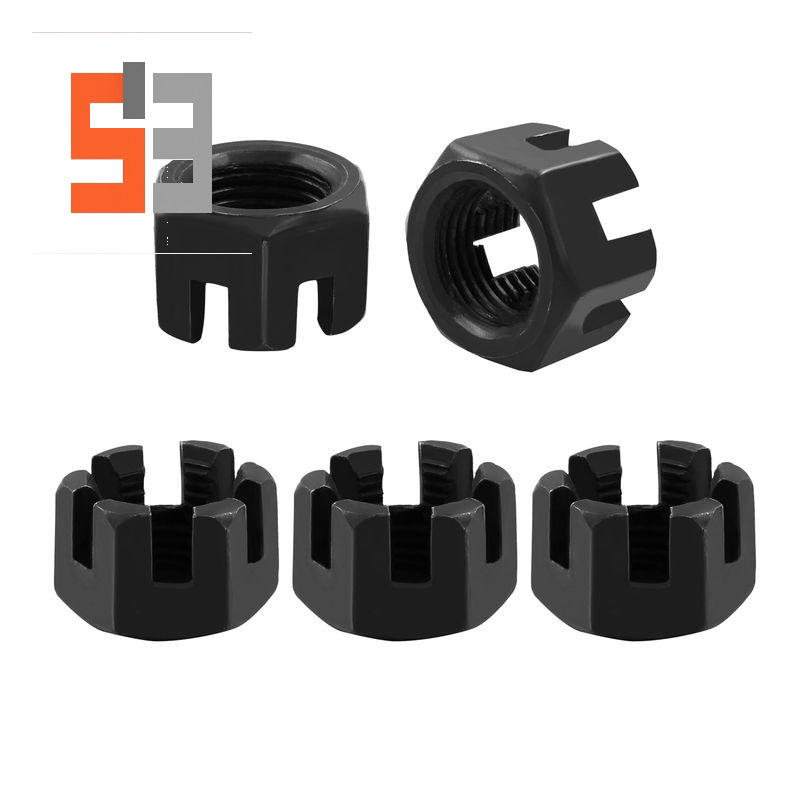 M16×1.5 เกรด 4.8 เหล็กกล้าคาร์บอน น็อตปราสาทแบบออกไซด์สีดำ DIN 935 M16×1.5 เกรด 4.8 เหล็กกล้าคาร์บอน น็อตปราสาทแบบออกไซด์สีดำ DIN 935
